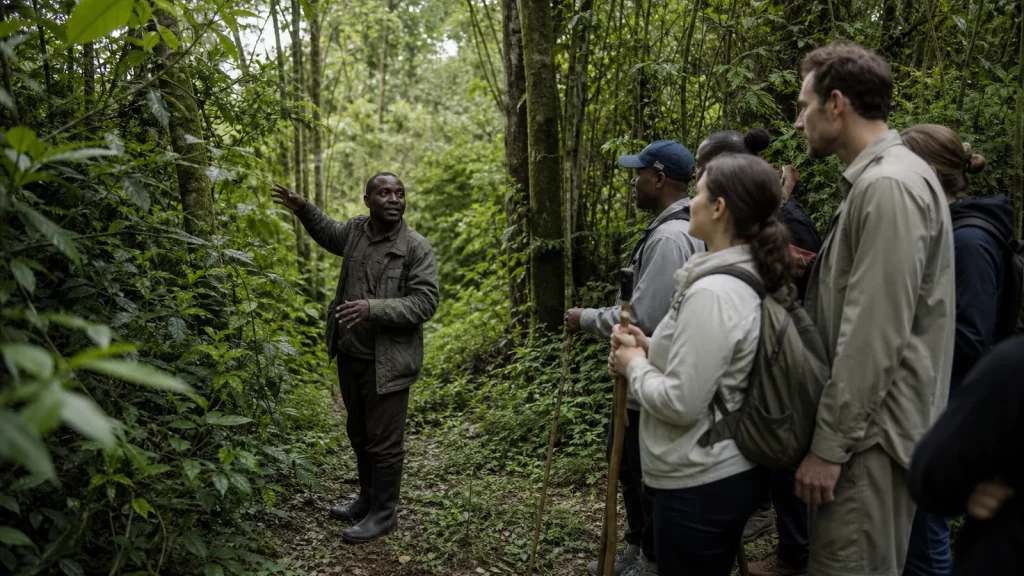 Batwa community guide sharing forest knowledge in Uganda
