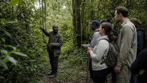 Batwa community guide sharing forest knowledge in Uganda