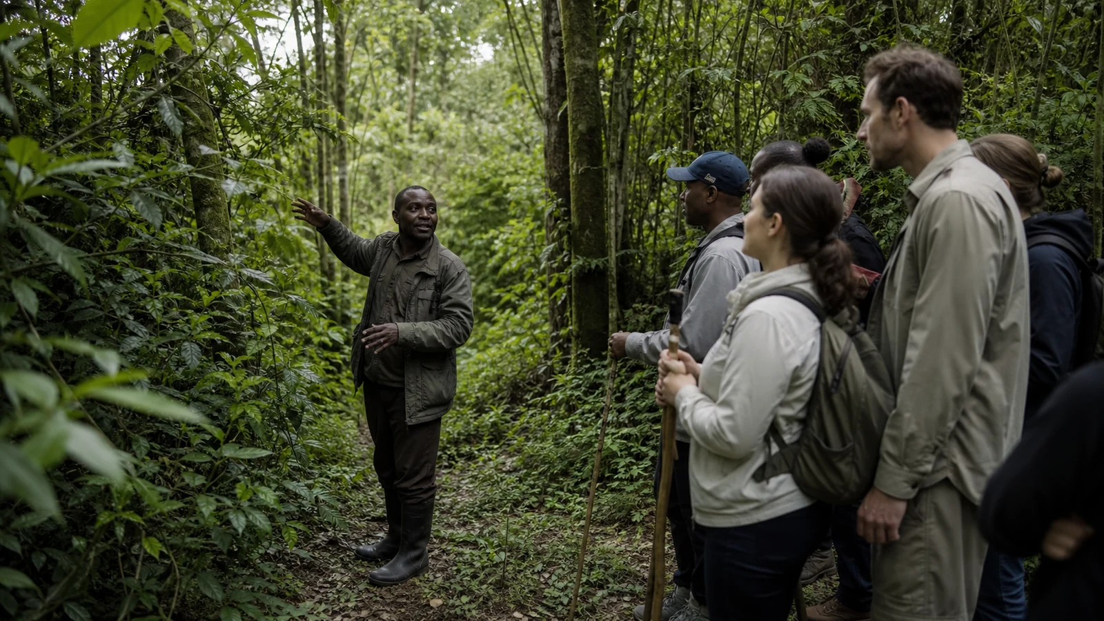 Batwa community guide sharing forest knowledge in Uganda