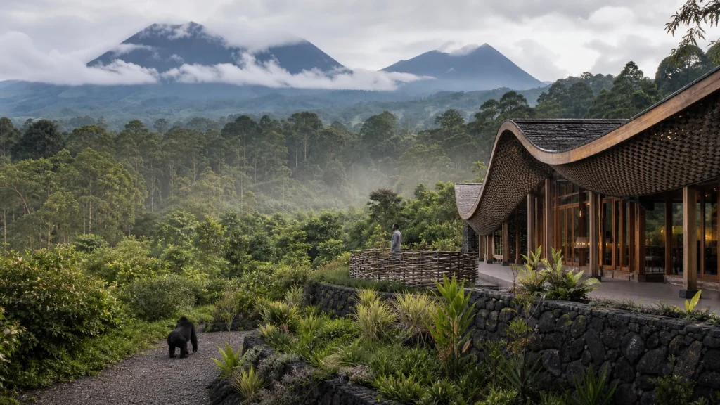 Luxury forest lodge beneath Rwanda's Virunga volcanoes