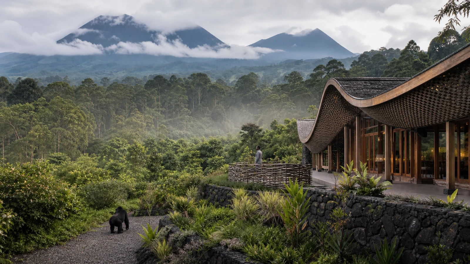 Luxury forest lodge beneath Rwanda's Virunga volcanoes