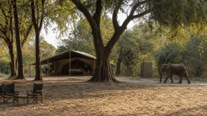 Intimate canvas bushcamp beneath trees in South Luangwa