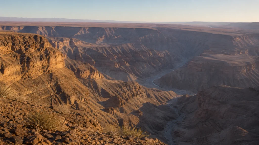 Layered cliffs of Fish River Canyon in southern Namibia