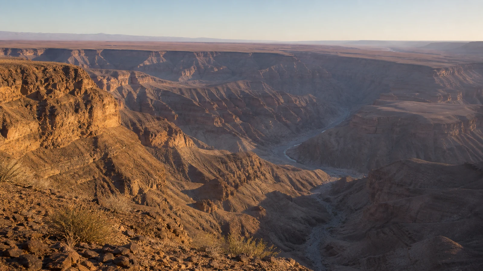 Layered cliffs of Fish River Canyon in southern Namibia
