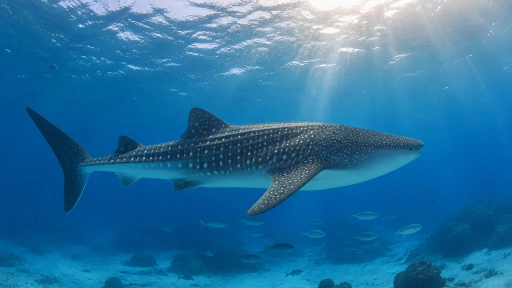 Whale shark swimming in clear water off Mozambique