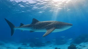 Whale shark swimming in clear water off Mozambique
