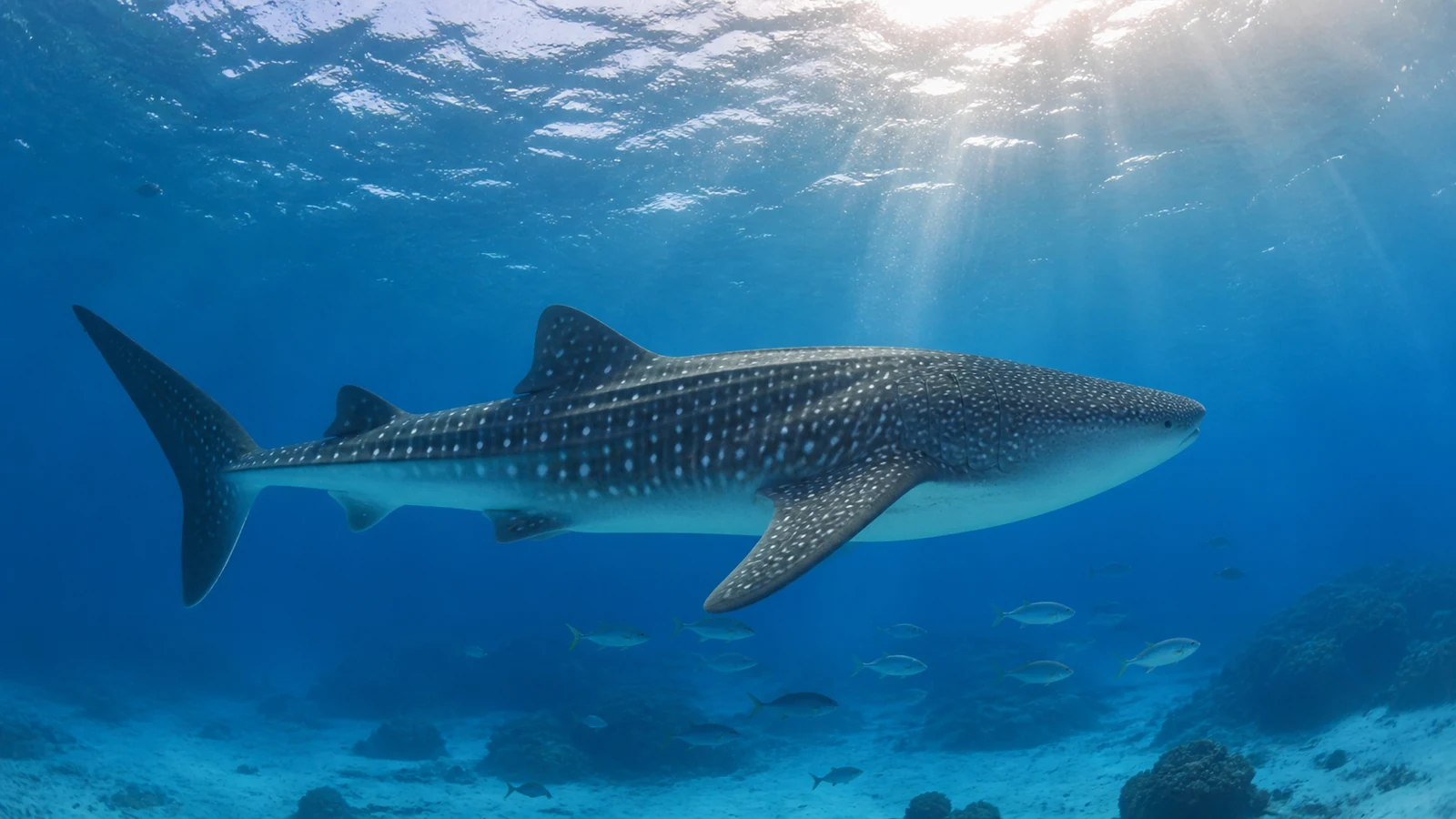 Whale shark swimming in clear water off Mozambique